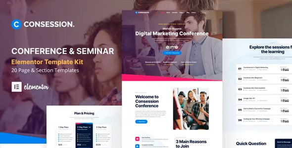Consession - Template Kit de Elementor para conferencias y seminarios